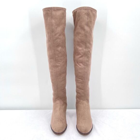 Steve Madden Gabbie Tan Vegan Suede Stretch Over The Knee Block Heel Boots 7.5 - Picture 3 of 13
